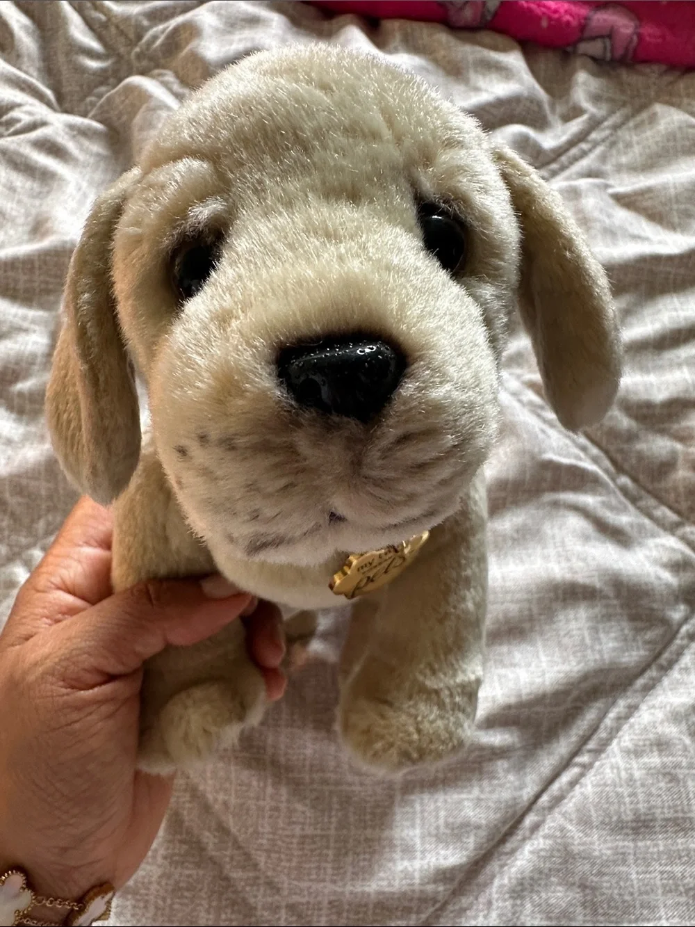 Plush Cream Puppy Stuffed Animal with Blue Collar